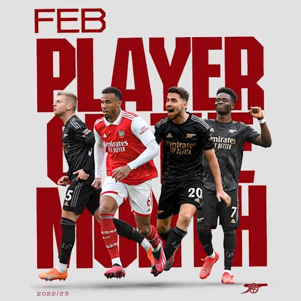 Four Player of the Month nominees... 🇧🇷 Gabriel Magalhaes 🇮🇹 Jorginho 🏴󠁧󠁢󠁥󠁮󠁧󠁿 Bukayo Saka 🇺🇦 Zinchenko Vote now for our February winner 👇