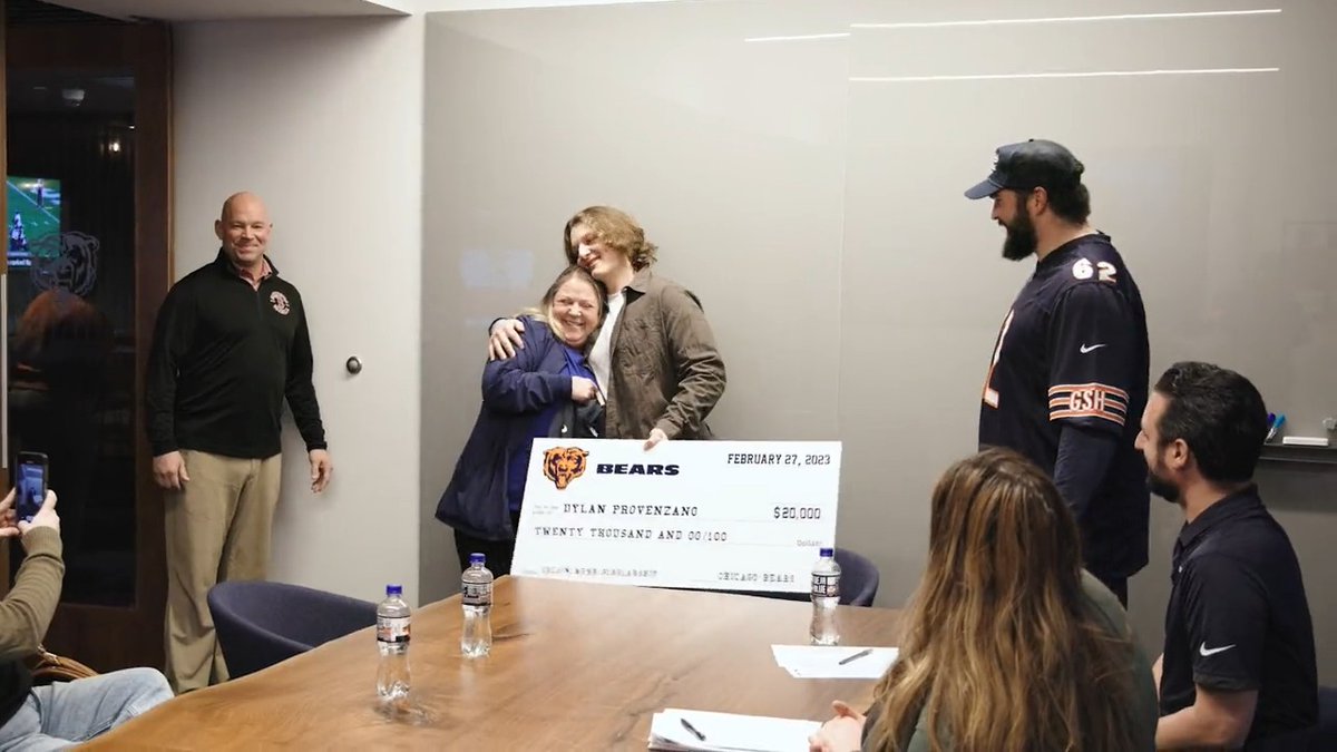 Two-time cancer survivor Dylan thought he was coming to Halas Hall to interview as a finalist for the Collin Wehr scholarship Lucas Patrick helped us deliver the news that he’d already won 💙