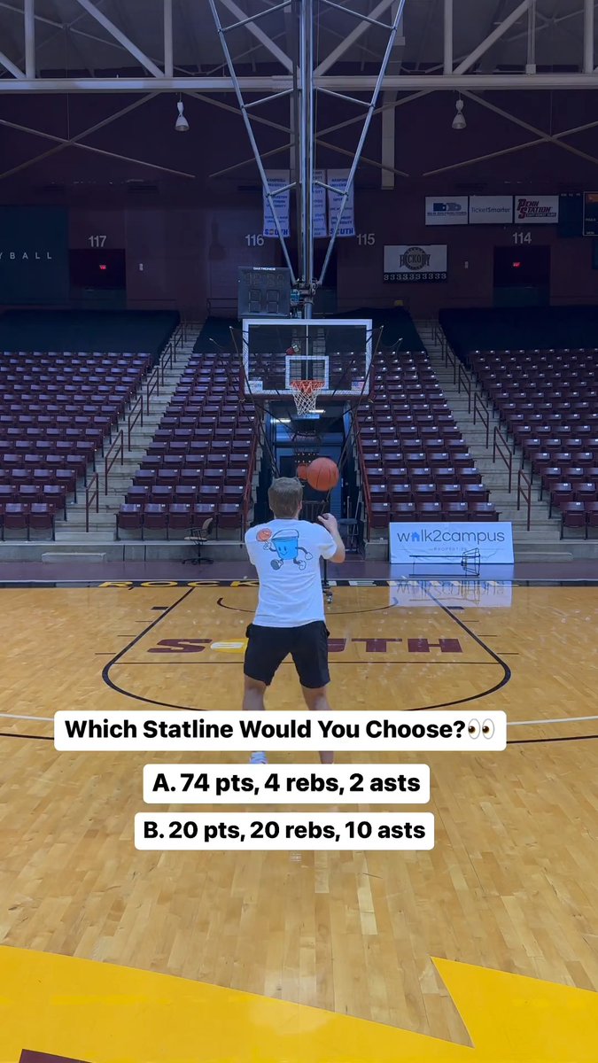 Which statline would you choose?! 👀 A. 74 pts, 4 rebs, 2 asts B. 20 pts, 20 rebs, 10 asts via Bjorn Broman