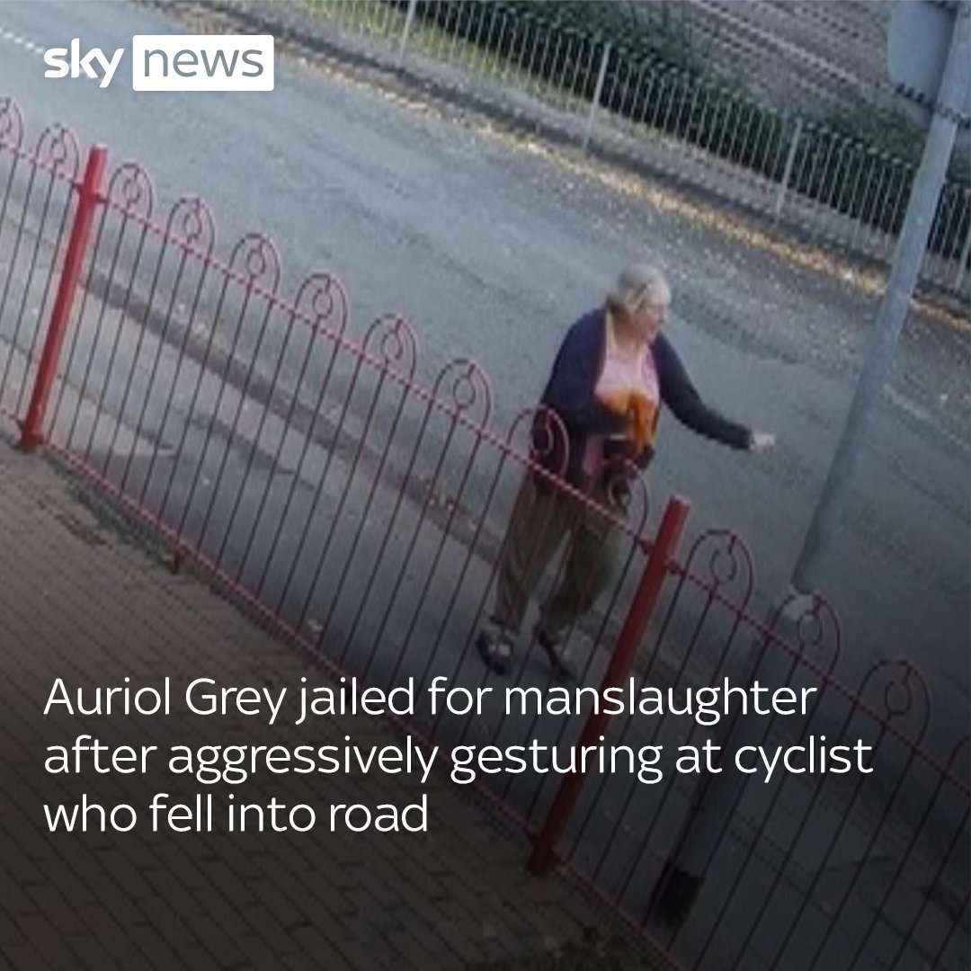 Auriol Grey has been jailed for manslaughter after a cyclist fell into the path of an oncoming car. Grey shouted and waved aggressively at cyclist Celia Ward causing her to fall into the road. More: