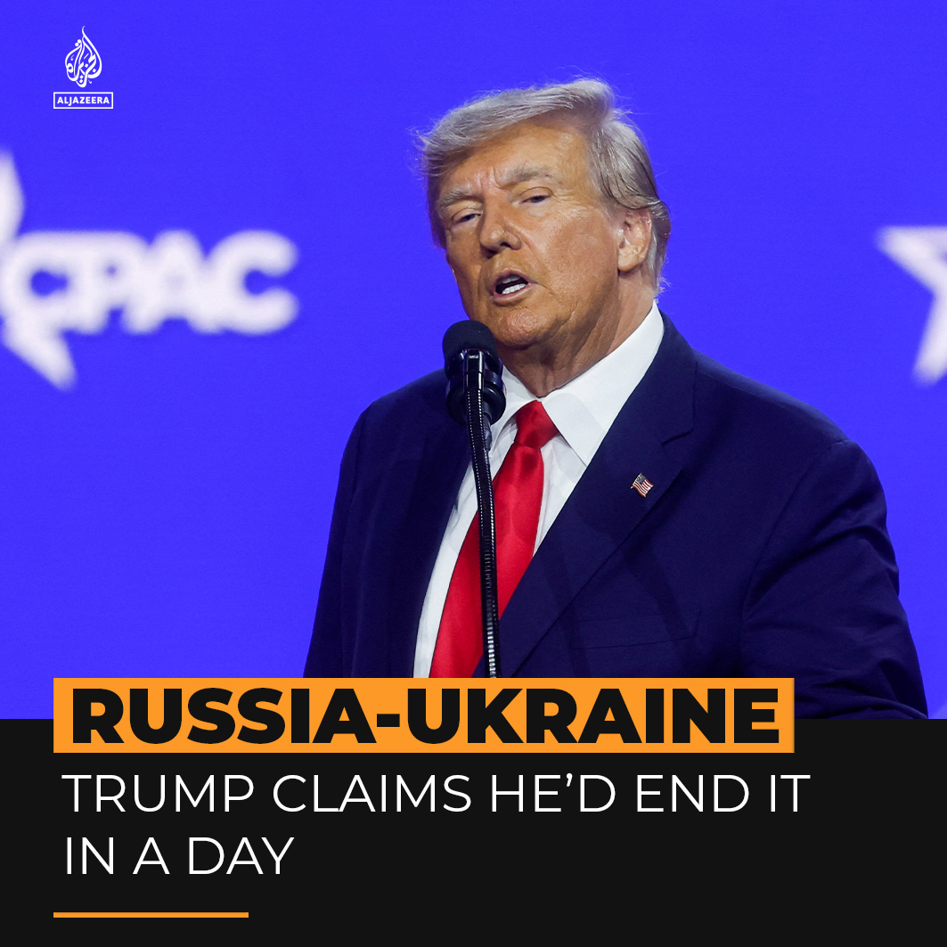 Former US President Donald Trump says if elected next year he could end the Russia-Ukraine war in one day and single-handedly prevent โWorld War Threeโ in a speech at the CPAC forum โคต๏ธ ๐:
