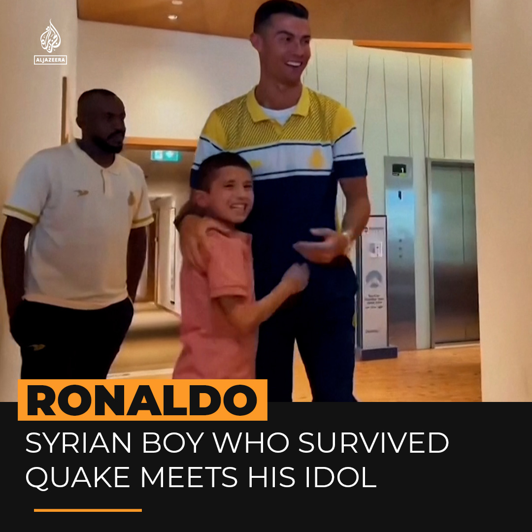 A Syrian boy who survived the earthquakes and aftershocks that struck Turkey and Syria last month has fulfilled his dream of meeting Cristiano Ronaldo, after being invited to watch Al Nassr play in Saudi Arabia ⤵️