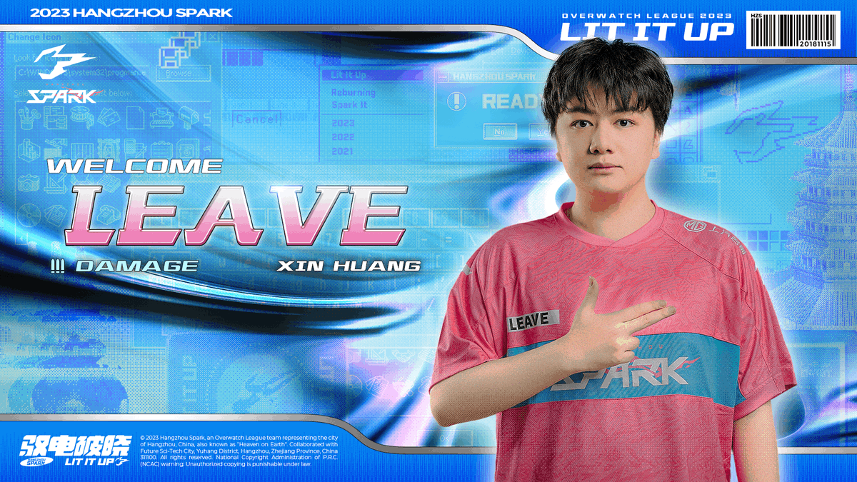 He is not going to LEAVE just yet. We are glad to announce Xin “Leave” Huang has joined #HangzhouSpark as our DPS. As the one and only Chinese MVP, Leave stands for immaculate skills and great flexibility. We believe he will #LITITUP in pink! Welcome, #10 Leave! #SparkIt