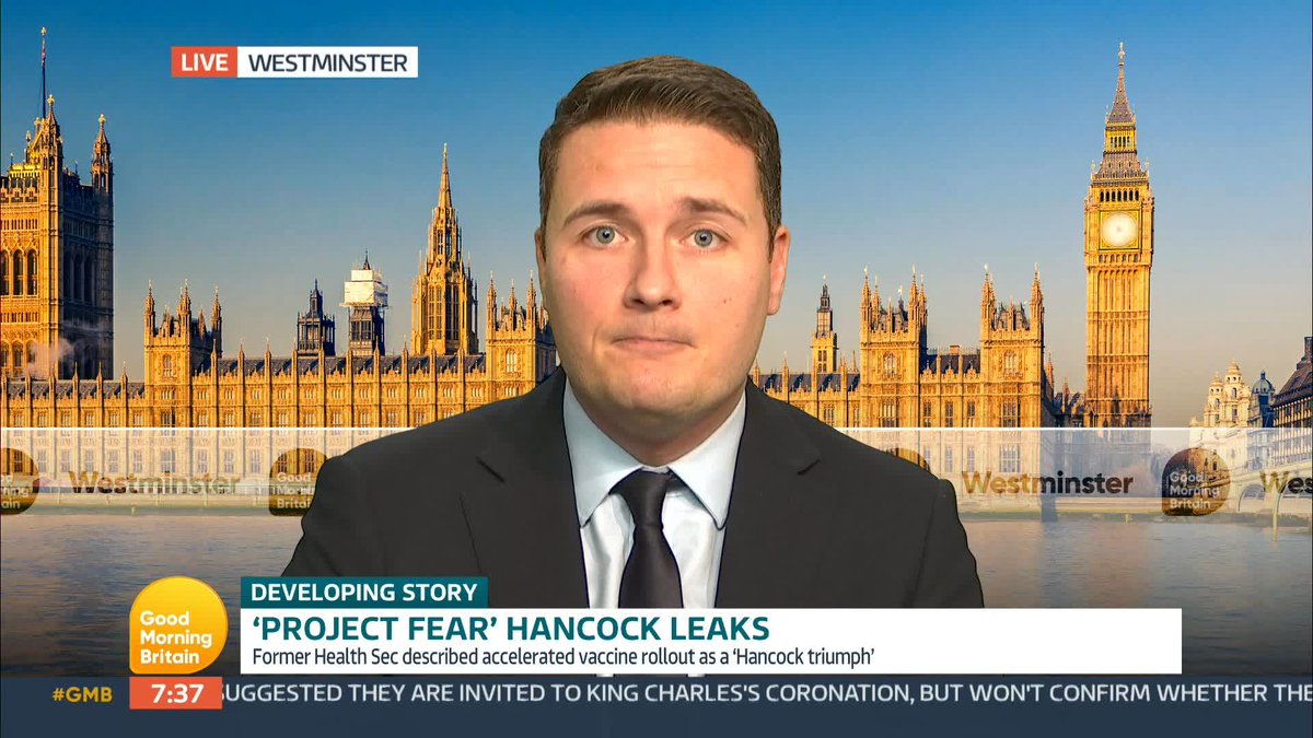 .Susanna Reid asks Shadow Health Secretary Wes Streeting for his views on the latest revelations that Matt Hancock rejected advice from the Chief Medical Officer in Nov 2020 to replace the 14-day Covid quarantine isolation period with five days of testing.
