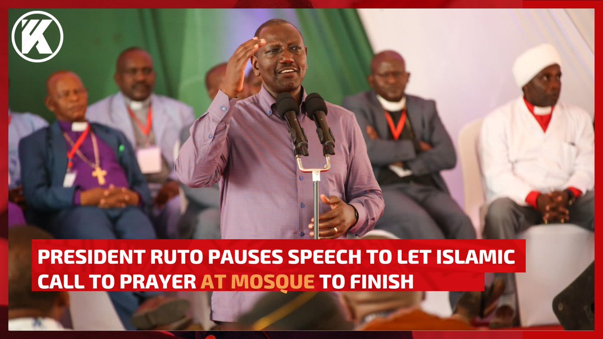 President Ruto pauses his speech after hearing Islamic call to prayers from a nearby mosque in Starehe.