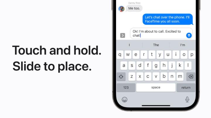 Fix a typo. Add an emoji. Or delete a few words in the middle of your message. Slide the cursor right where you need it when you touch and hold the Space bar. Like this.