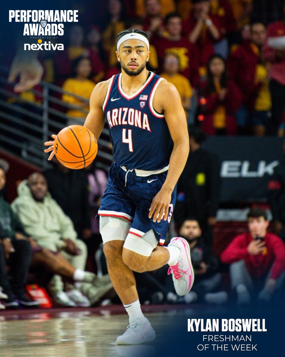 #Pac12MBB Freshman of the Week, presented by Nextiva: Kylan Boswell 😼 Full release ➡️ #BearDown | Arizona Basketball