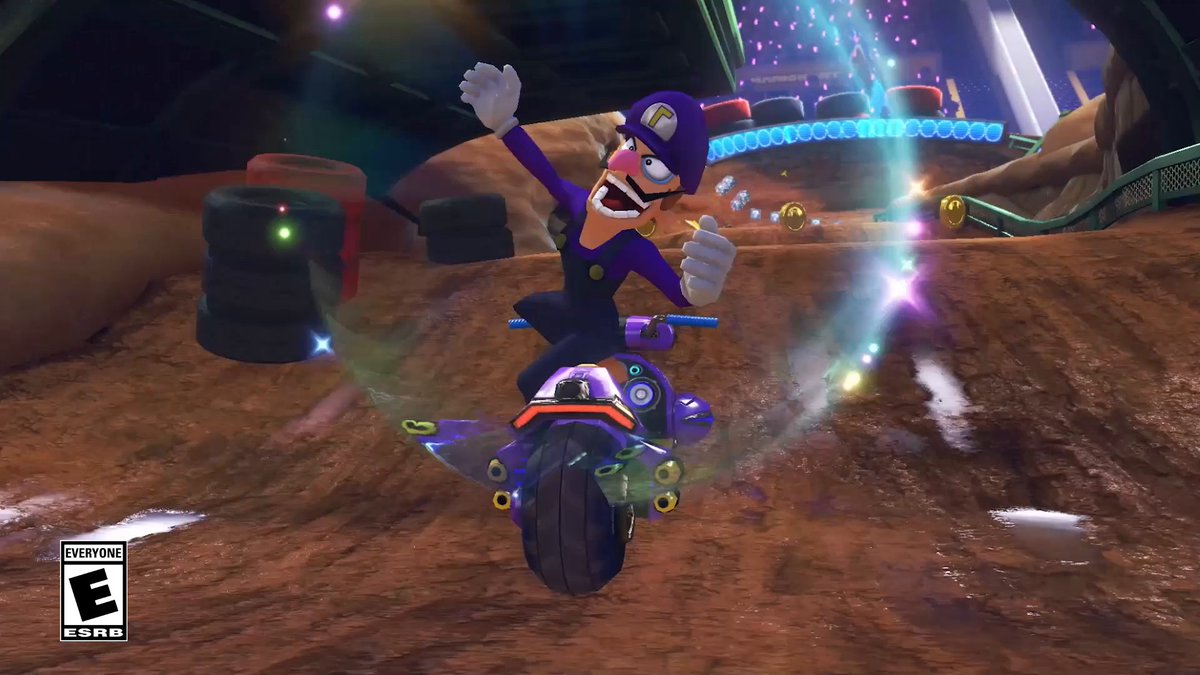 Mud flaps at the ready – Waluigi Stadium from Mario Kart: Double Dash!! has you driving through the dirt. Hit the skids when it arrives in Wave 4 of the #MarioKart 8 Deluxe – Booster Course Pass!
