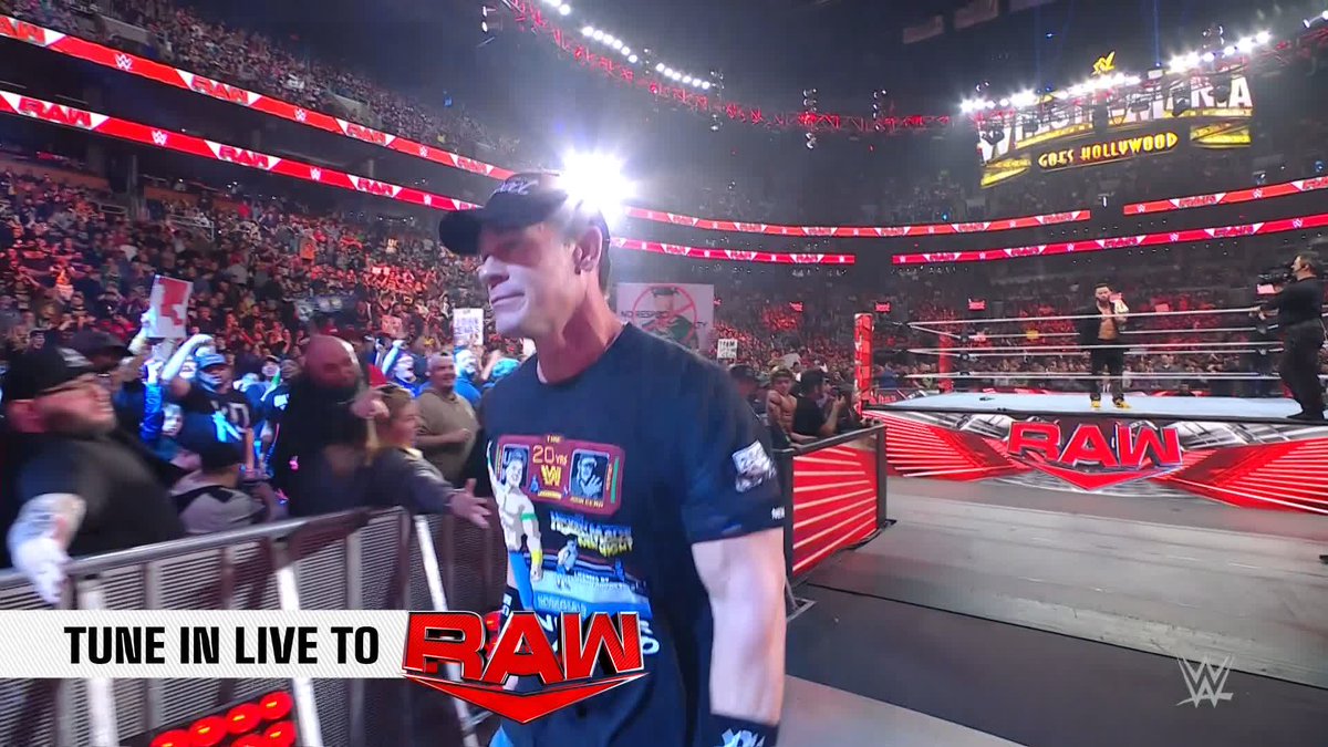 "At #WrestleMania, for the #USTitle, it's gonna be Austin Theory vs. John Cena!" #WWERaw