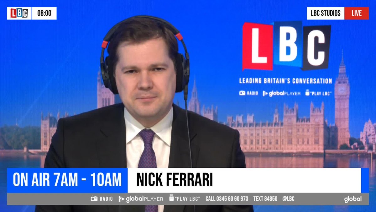'He's so out of step with British public opinion.' Immigration Minister Robert Jenrick tells Nick Ferrari that Gary Lineker should be 'shown a red card' for his 'inappropriate' comparison of migrant policy to Nazi Germany.