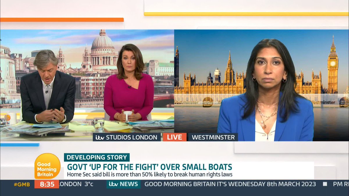 .Richard Madeley asks the Home Secretary if Gary Lineker should be sacked from the BBC. The commentator likened Suella Braverman's rhetoric to that of Nazi Germany in the 1930s.