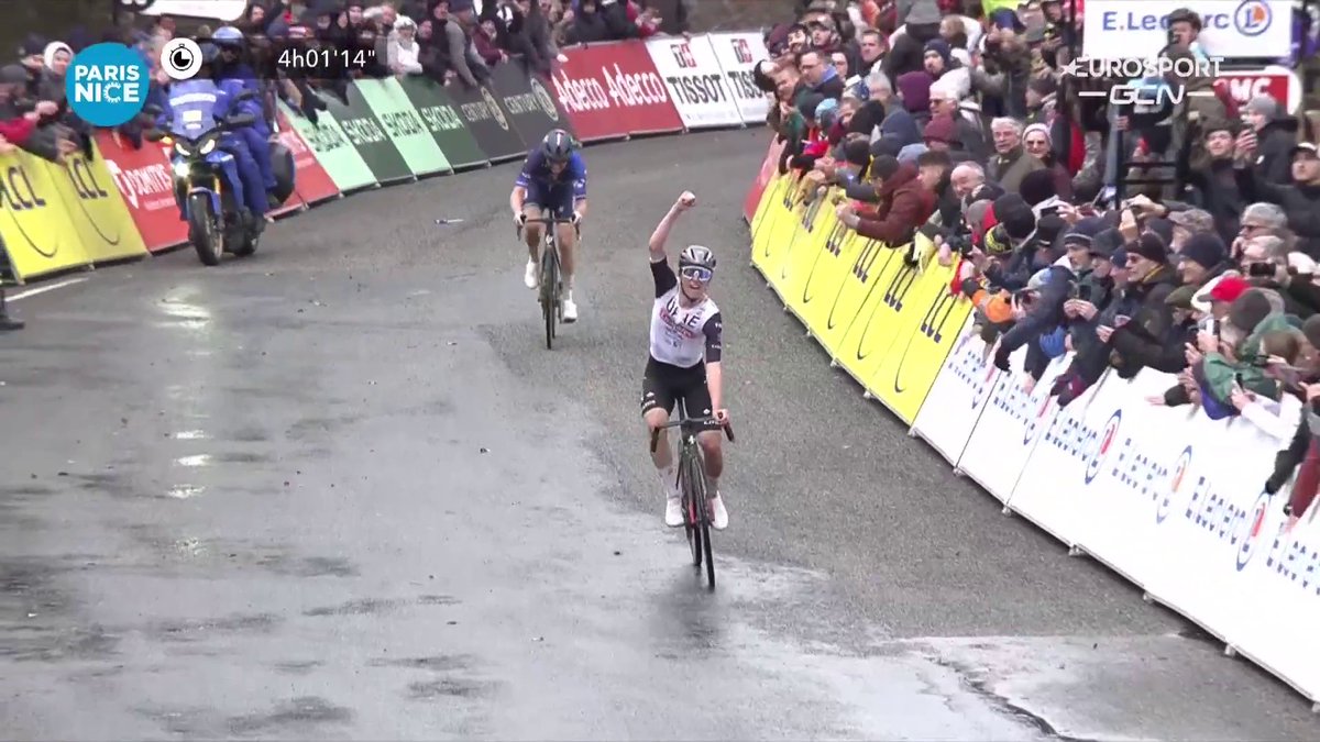 La démonstration de Pogacar ! À La Loge des Gardes, le Slovène remporte la 4e étape de ce #ParisNice devant David Gaudu 🇫🇷 et récupère le maillot jaune ! Lâché dans les derniers kilomètres, Jonas Vingegaard fait la mauvaise opération du jour #LesRP
