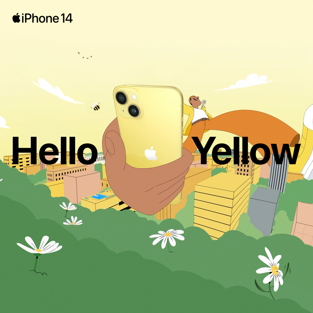 Say hello yellow to iPhone 14 and iPhone 14 Plus, with larger than life battery life.