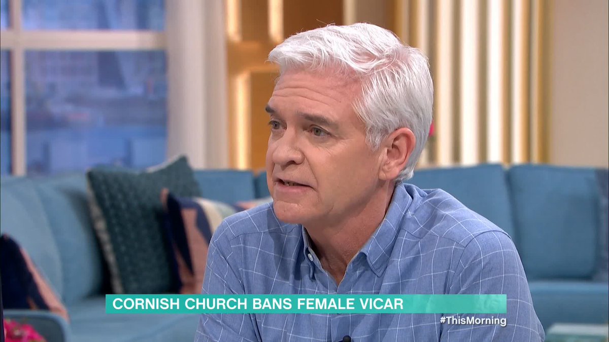 'I thought we were much further away from this'. Phillip Schofield reacts to the news a town has ruled against a woman becoming its next priest, despite once being home to sitcom The Vicar of Dibley. #ThisMorning