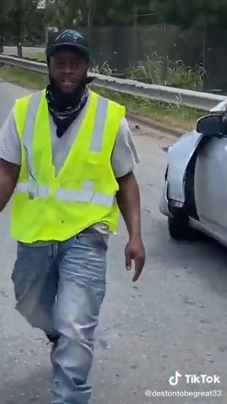 Apparently he hit that guys car on the highway and now he's trying to leave...
