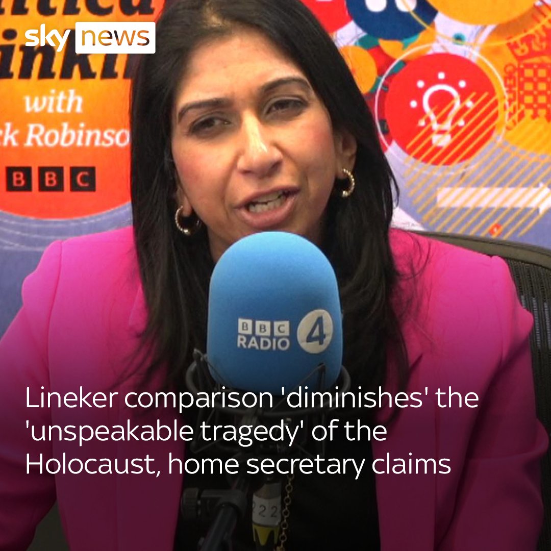 "I find it a lazy and unhelpful comparison to make." Home Secretary Suella Braverman told the BBC that Gary Lineker's comments, which compared the language used to launch the Illegal Migration Bill with 1930s Germany, are "offensive". More: