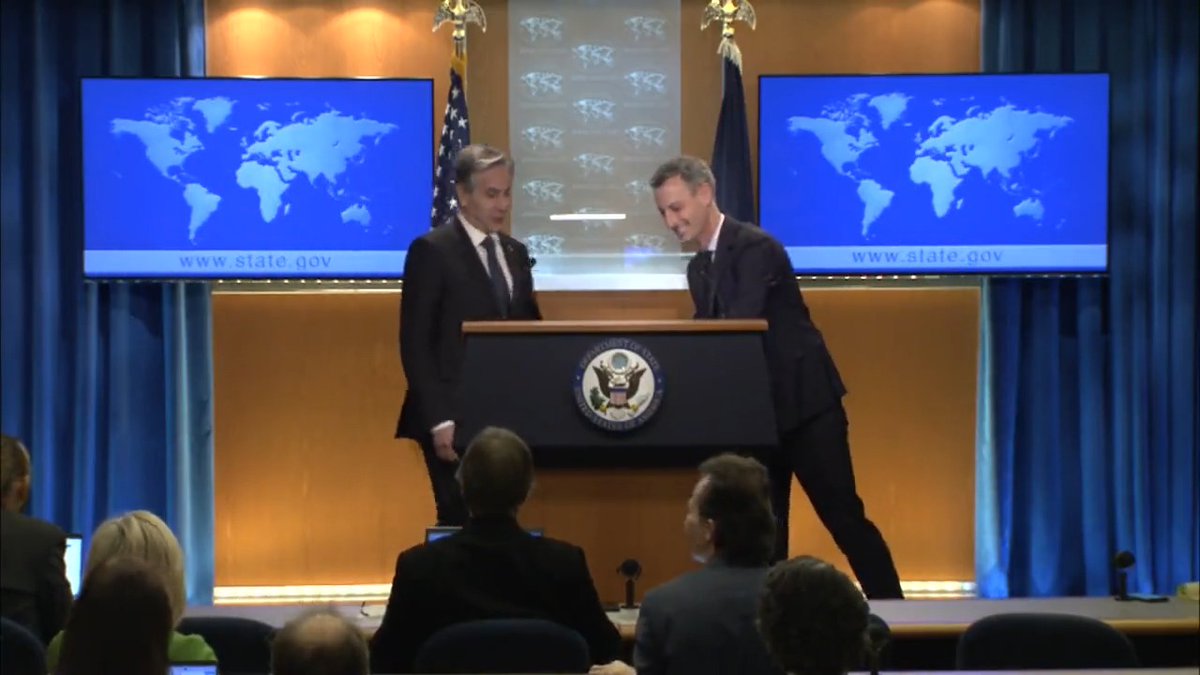 Dropped by the briefing room today to thank Tommy Pigott Ned Price for his service to Department of State, conducting more than 200 briefings during his tenure. I could not have asked for a better traveling companion, a better advisor, or a better friend over these last two years.
