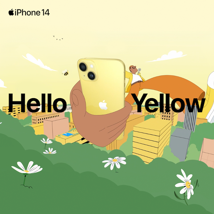 Say hello yellow to iPhone 14 and iPhone 14 Plus, with larger than life battery life.