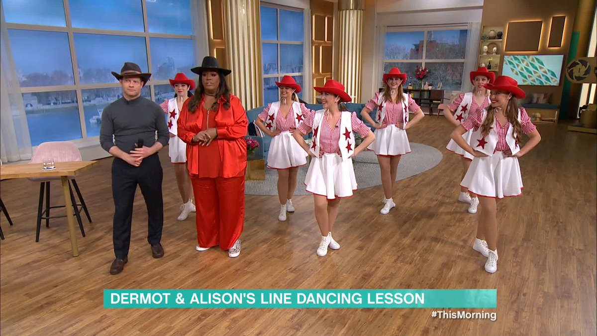 With Europe’s biggest country music festival back in Britain this weekend, Dermot O'Leary and Alison Hammond are getting in the swing of it by trying their hand at line-dancing! 🤠 #ThisMorning