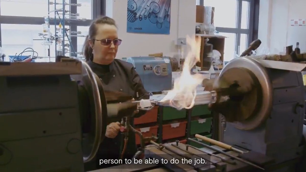 Terri Adams is one of the last scientific glassblowers to work in-house at a university. At University of Oxford, she designs and creates bespoke equipment that researchers need for their experiments. Watch her incredible work: #101Jobs Oxford Chemistry #BSW23