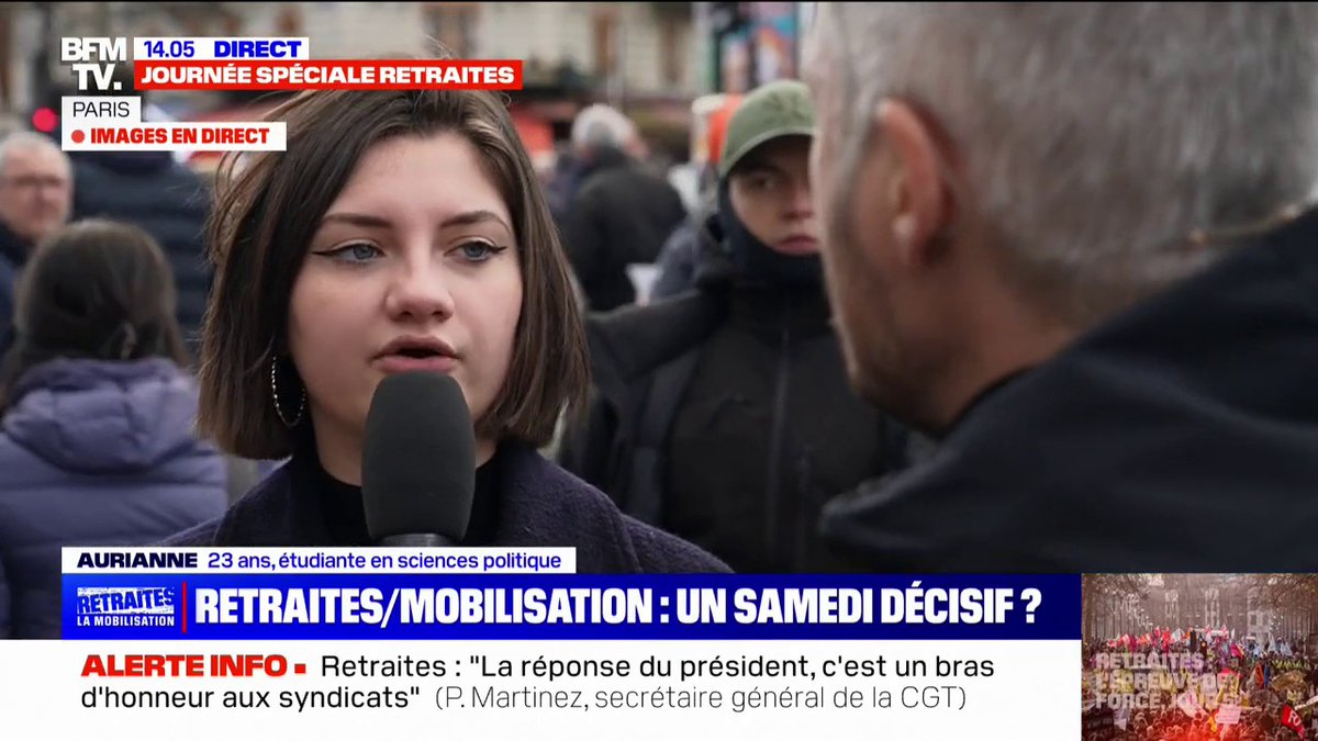 Aurianne, étudiante de 23 ans: "Ma famille vote Emmanuel Macron, je n'ai même pas besoin de les convaincre" contre la réforme des retraites