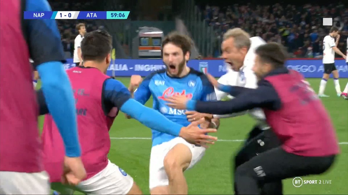 Khvicha Kvaratskhelia breaks the deadlock 🤩 Kvaratskhelia sits down the Atalanta back line with a dazzling run and thumping finish to give Napoli the lead!