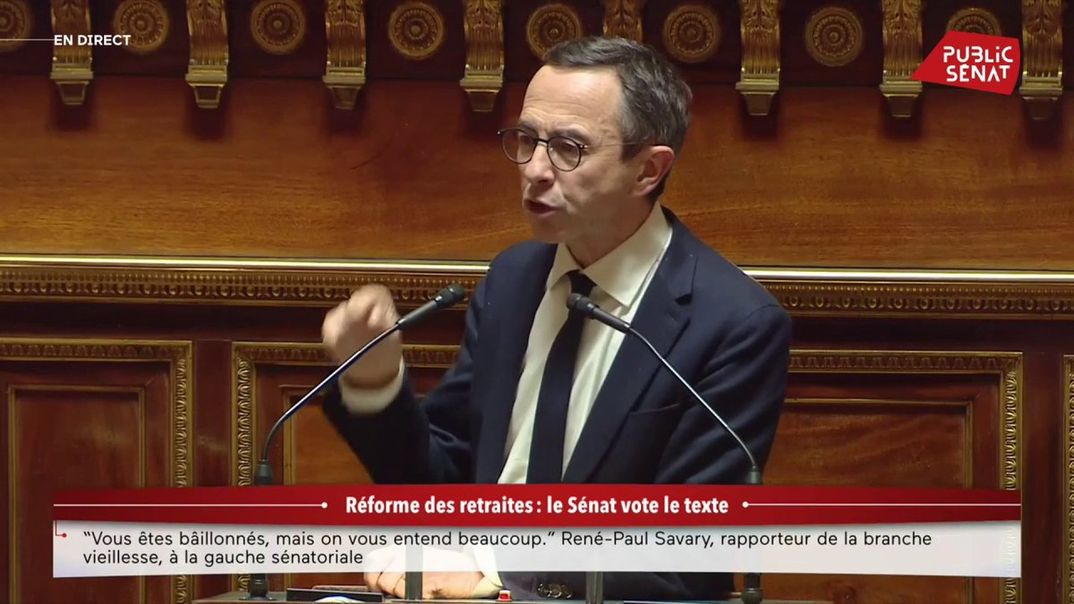 #Retraites : "C’est notre réforme, c’est ici qu’elle est née. Nous la voterons parce que nous l’avons modifiée, c’est notre texte que nous allons voter !", assure Bruno Retailleau à la tribune du #Sénat
