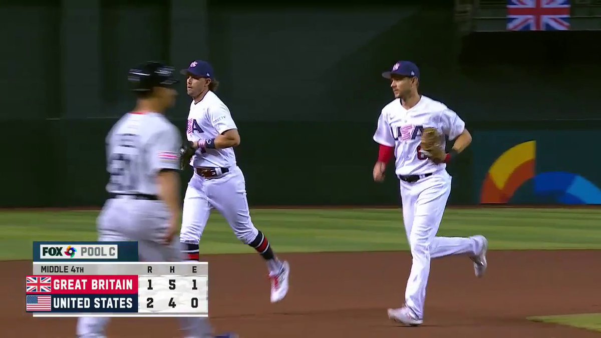 Nice little 4-6-3 double play and USA Baseball heads to the bottom of the 4th with a lead! 📺: FOX and the FOX Sports App