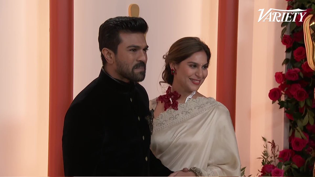 #RRR's Ram Charan arrives at the #Oscars.