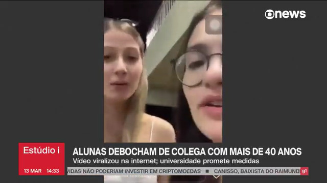 No interior de SP, uma universidade particular promete tomar medidas contra 3 estudantes que debocharam de uma colega, por ela ter mais de 40 anos. As imagens geraram revolta nas redes sociais #Estúdioi ➡ Assista ao Estúdio i com Andréia Sadi: #GloboNews