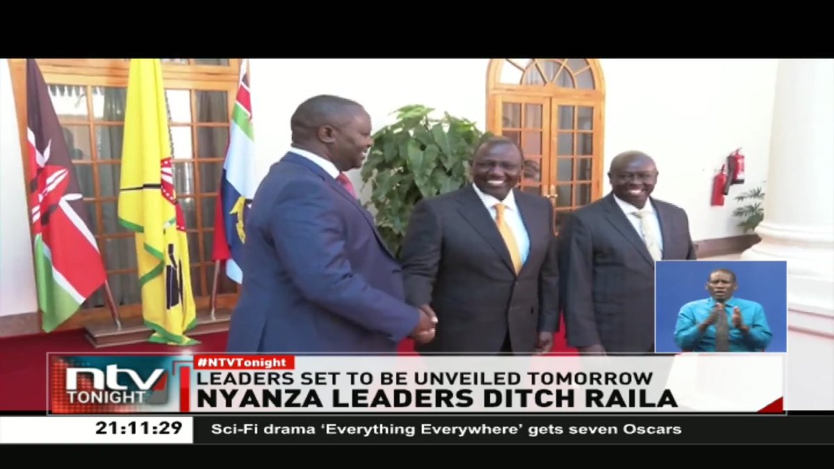 Nyanza Leaders Ditch Raila: 28 politicians from Raila Odinga’s Nyanza stronghold are set to formally join UDA on Tuesday after meeting with Ruto. #NTVTonight Smriti Vidyarthi Duncan Khaemba