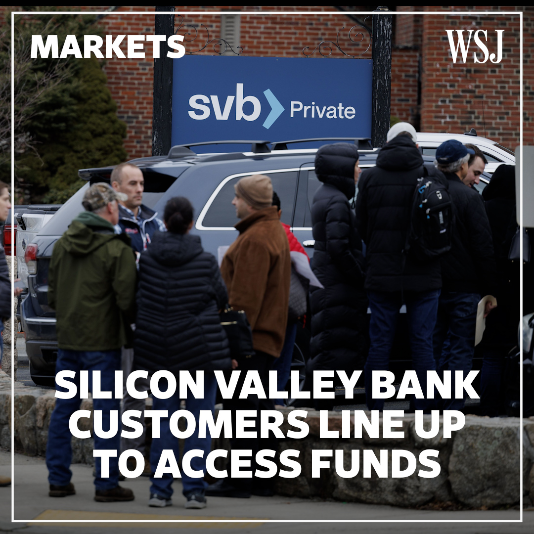 Customers of the failed Silicon Valley Bank lined up to access their accounts through a newly created bridge bank, after federal regulators introduced emergency plans to protect their assets #WSJWhatsNow
