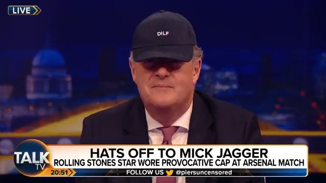 "If you know, you know." Piers Morgan tries on Mick Jagger's 'DILF' hat. Piers Morgan | Mick Jagger | Talk | #PMU