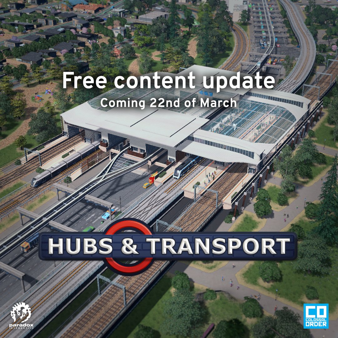 Cities: Skylines gets a proper farewell starting with a free update, Hubs & Transport. It's packed full of public transport hubs, vehicles, and roads for the base game, After Dark, Snowfall, Natural Disasters, and Mass Transit! ➡️Available 22nd of March⬅️ #CitiesSkylines