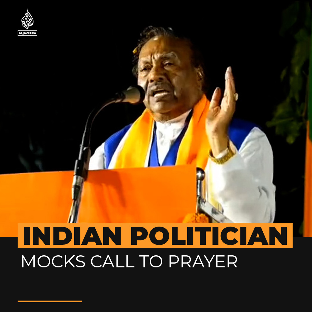 “Can Allah only hear if you scream on a microphone?” A politician from India’s ruling BJP mocked the Islamic call to prayer as it sounded during a speech he was giving in Karnataka state ⤵️