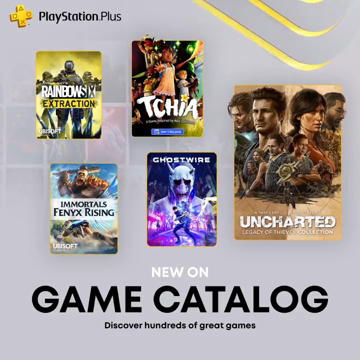 Announcing the PlayStation Plus Game Catalog lineup for March, which includes: ➕ Tchia ➕ Uncharted: Legacy of Thieves Collection ➕ Ghostwire Tokyo ➕ Tom Clancy’s Rainbow Six Extraction ➕ Immortals Fenyx Rising …and many more. The full lineup: