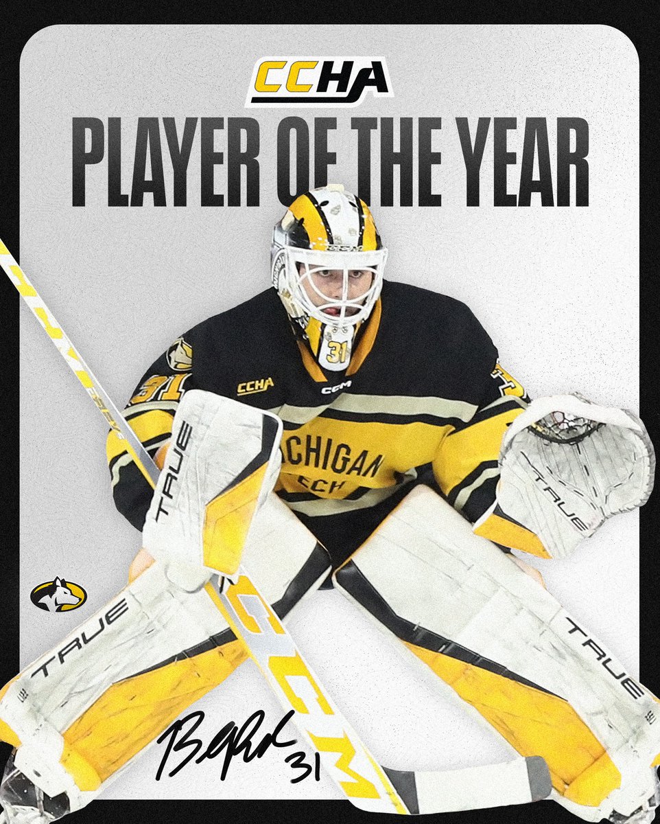 Blake Pietila is the CCHA Player of the Year. #mtuhky #FollowTheHuskies • Mike Richter Award top 3 finalist • Hobey Baker Award top 10 finalist • CCHA Player of the Year • CCHA Goaltender of the Year • All-CCHA First Team 📝