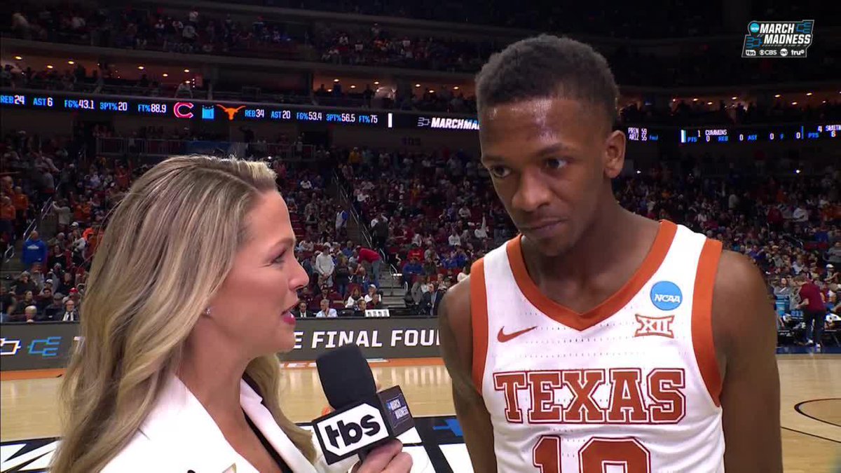 .Allie LaForce interviews Sir' Jabari Rice after Texas Men’s Basketball defeats Colgate Men's Basketball 81-61