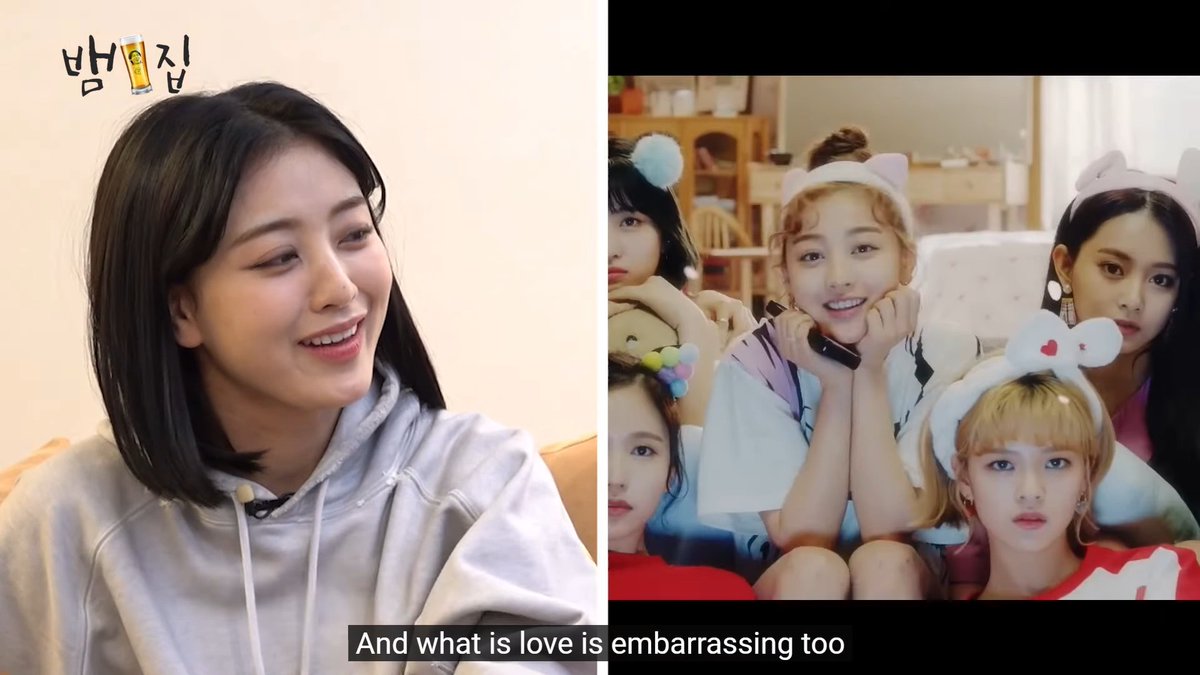 Jihyo worried about still performing their cute songs like Cheer Up and What is Love when they're older "Even when you have white hair I want you to do Cheer Up baby~" "Even now I feel embarrassed sometimes" "I really can't do Shy shy shy" "What is Love is embarrassing too"