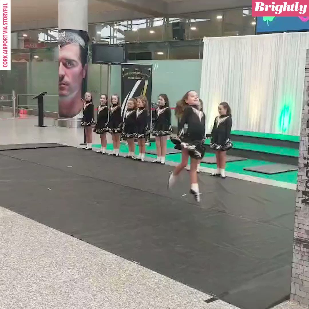 Students from the John Lonergan Academy of Dance performed in the arrivals hall at Cork Airport in Ireland in honor of St. Patrick's Day! 🍀