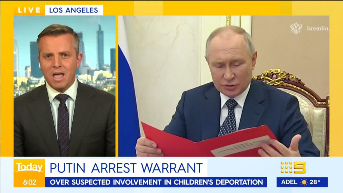 Russian President Vladimir Putin is the world's most wanted man this morning after the International Criminal Court issued a warrant for his arrest over alleged war crimes in Ukraine. Jonathan Kearsley #9News
