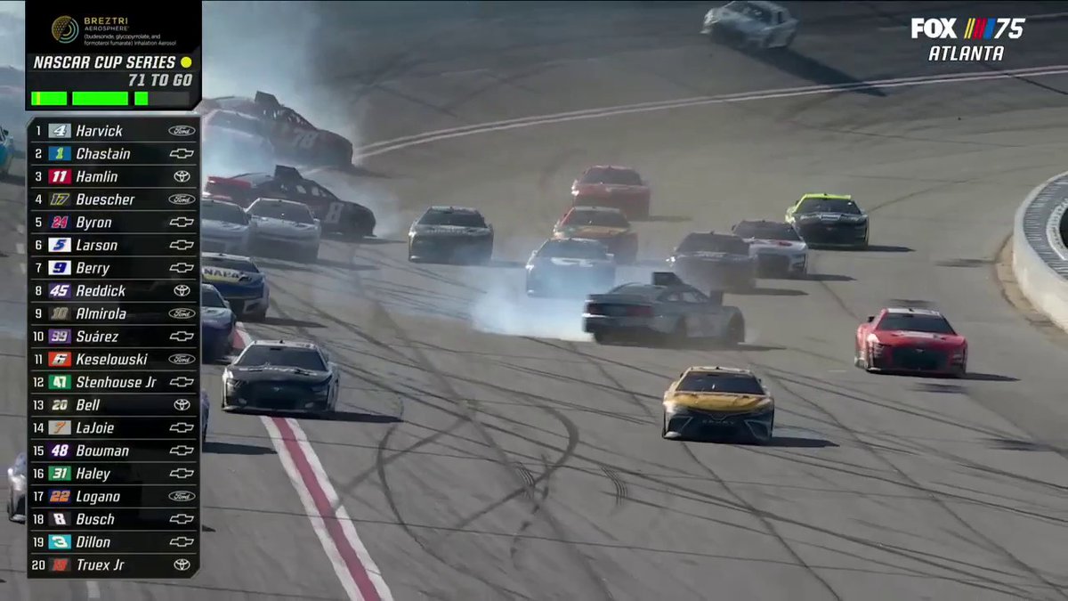 Ross Chastain gets into the back of Kevin Harvick. #NASCAR