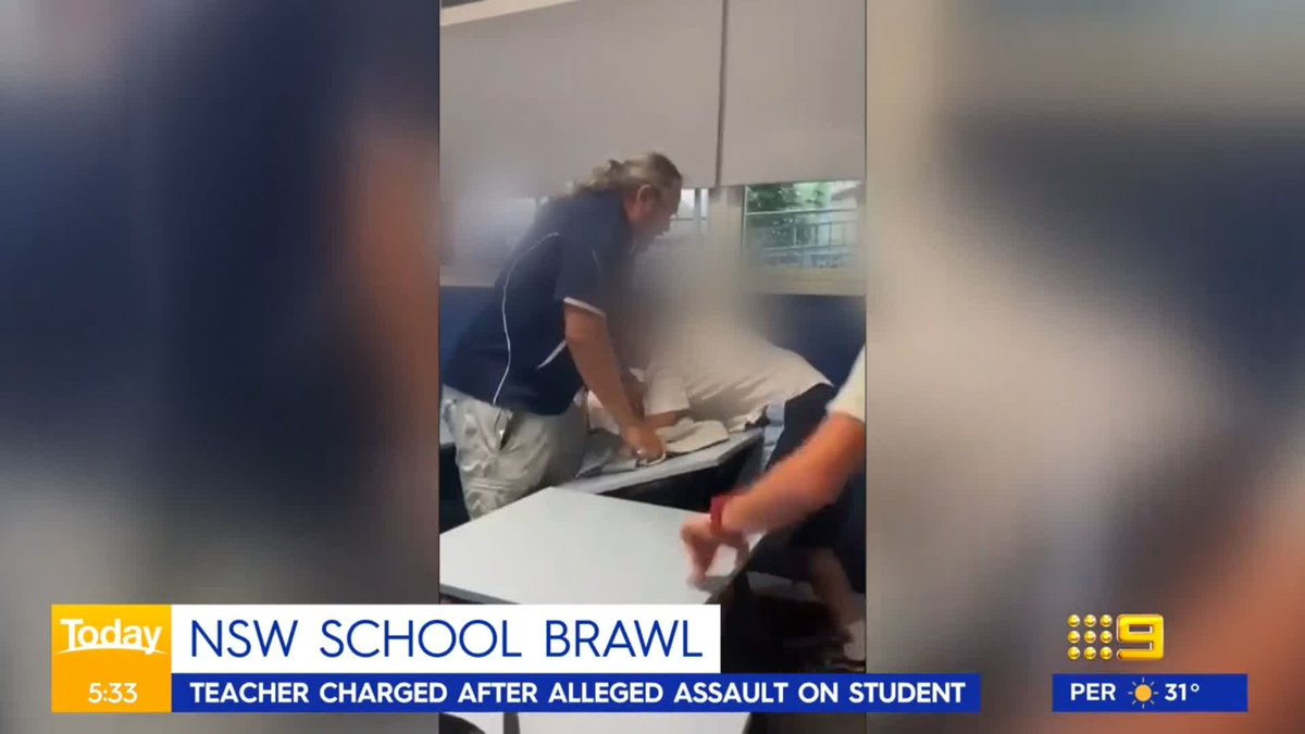 DISTURBING FOOTAGE: A teacher has been charged after a teenage boy was allegedly assaulted in the Hunter Valley. Police say it unfolded at Maitland Grossman High School yesterday and appears to have been sparked by a paper fight. #9Today | WATCH LIVE 5.30am