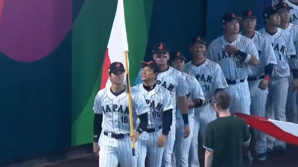 Tomorrow, they'll be teammates again. Tonight, Shohei Ohtani and Mike Trout lead opposing teams onto the #WorldBaseballClassic field.