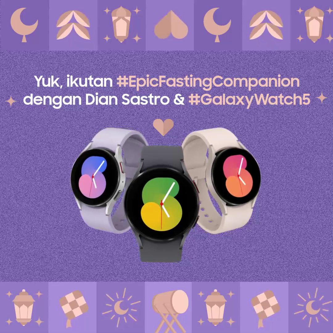 Biar puasa tetap bisa #TurnOnTheBestYou to be #EpicEverday kaya Dian Sastrowardoyo yuk ikutan serunya #EpicFastingCompanion challenge dengan #GalaxyWatch5 selama sebulan penuh. Ikuti jadwalnya dan join tantangan mingguannya buat menangin uang digital & Grand Prizes #GalaxyWatch5!