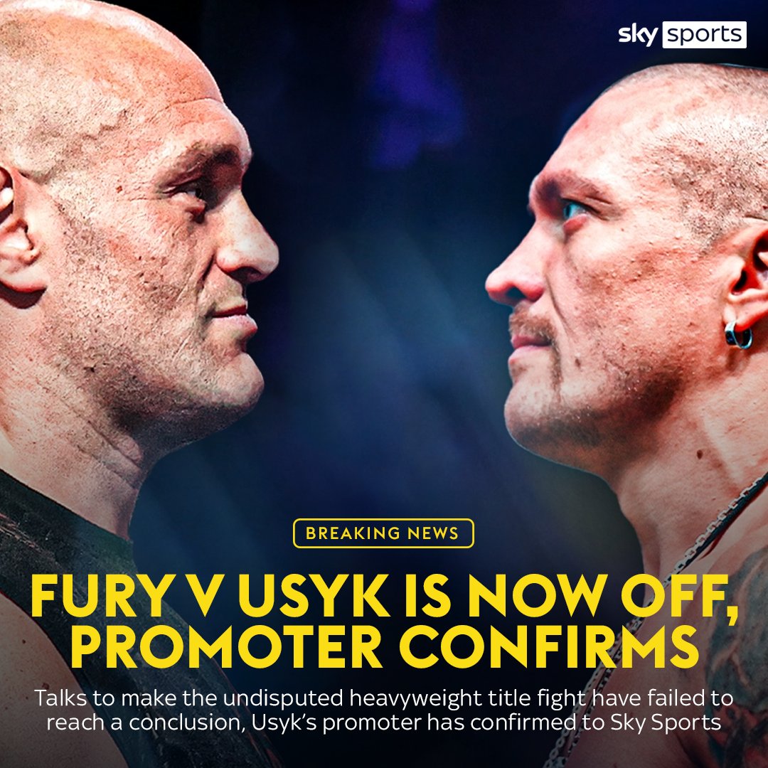 BREAKING: The undisputed heavyweight title fight between Tyson Fury and Oleksandr Usyk is now off ❌