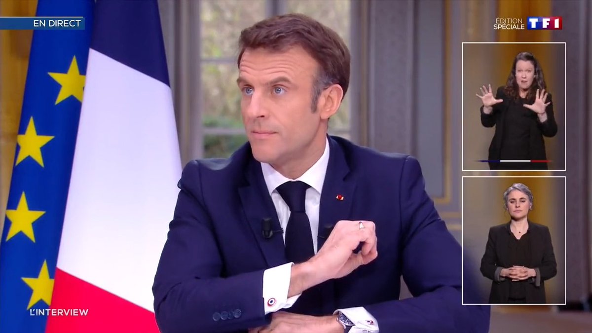 « Est-ce que vous pensez que ça me fait plaisir de faire cette réforme ? Non. J'aurais pu mettre la poussière sous le tapis. Je la fais dans l'intérêt général de notre pays. » — Emmanuel Macron #Macron13h. 🇫🇷🇪🇺