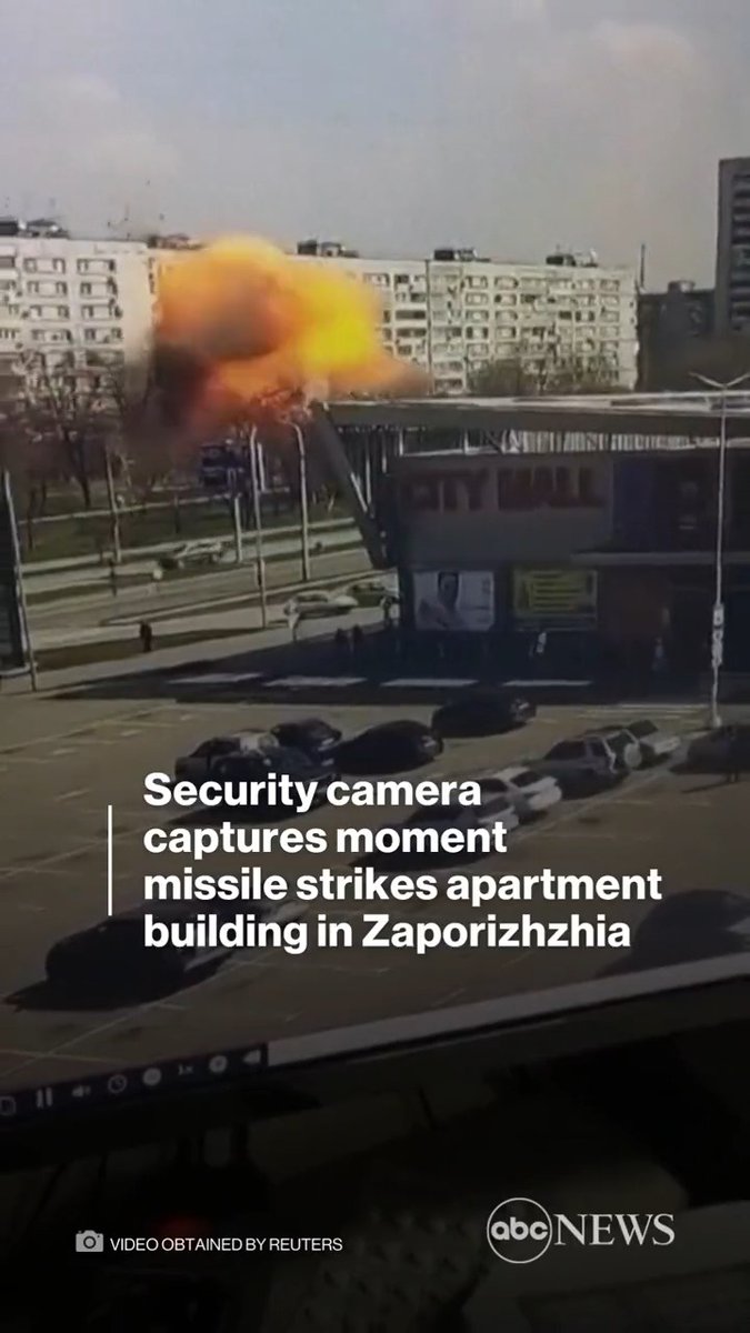 Security camera footage captures moment Russian missile strikes an apartment building in Zaporizhzhia, Ukraine, injuring at least 18 people.