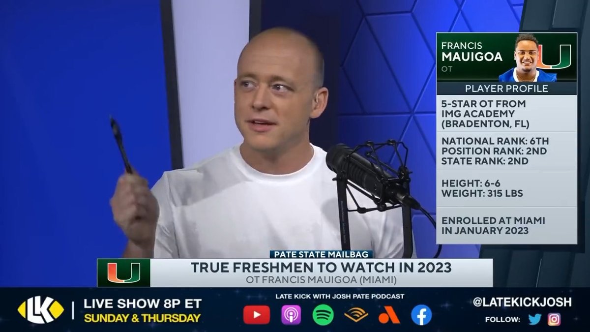 "I have never been more sure that a true freshman is going to play, even at offensive tackle." @LateKickJosh explains why Miami OT Francis Mauigoa is a freshman to watch in 2023 ✍️ WATCH 📺: