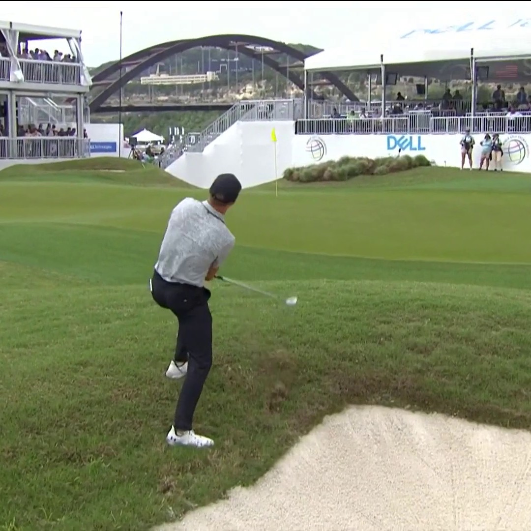 SPIETH DOING SPIETH THINGS. Walk-off hole out from the lip of the bunker to win his match. Golf shot.